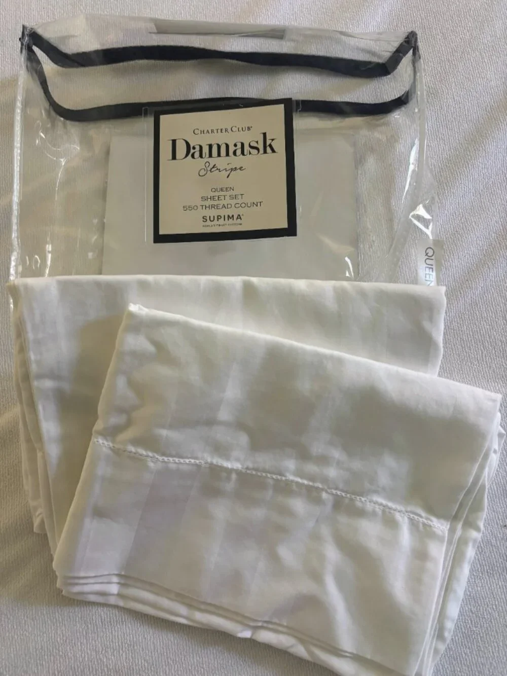 Charter Club Damask Stripe Supima Cotton Standard Pillowcase Pair in White